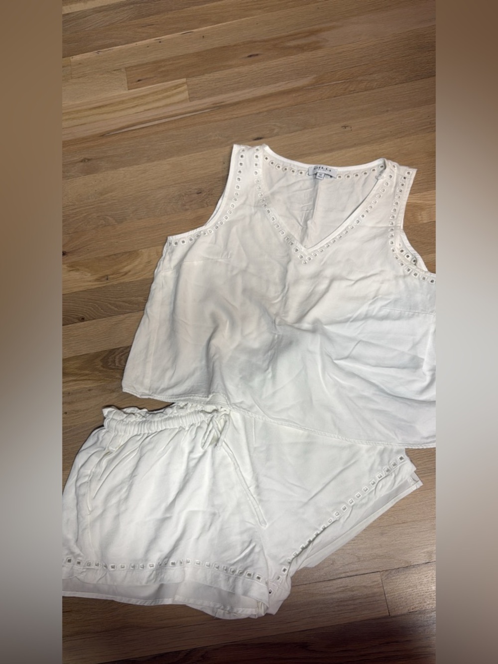 Vici White Eyelet-Trim Sleep Tank & Shorts Set